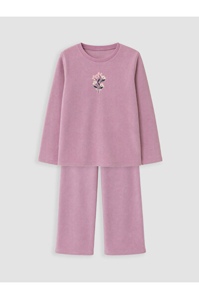 LC Waikiki Vizyon New Season Lilac Crew Neck Girls' Fleece Pajama Set
