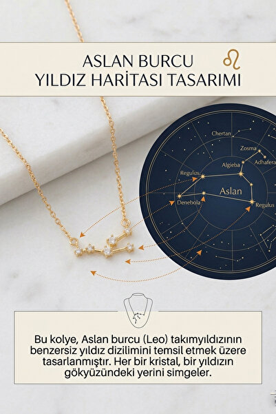 AURRARİ قلادة فولاذية بتصميم خريطة النجوم لبرج الأسد