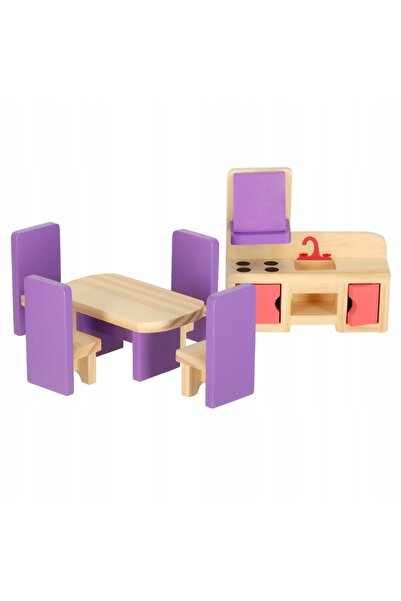 Ikonka Mobilier pentru casă de păpuși, set de mobilier din lemn, mov