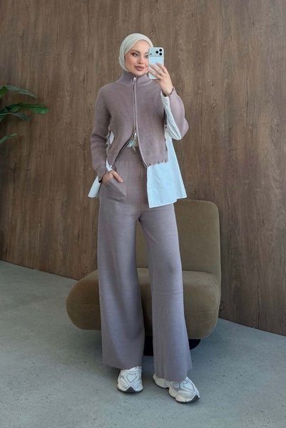 Şule Giyim Frida Shirt Detail Luxury Set Mink