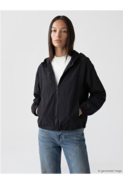 LC Waikiki Black Hooded Oversized Women's Raincoat
