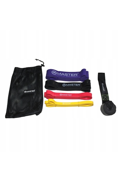 Master Set de 4 benzi elastice de antrenament din latex, 2-55 kg
