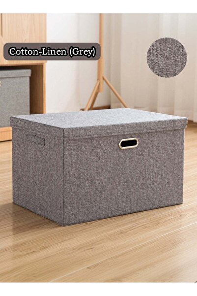 Generic Cotton Linen Folding Storage Boxes With Lids Decorate The Handle Stor...