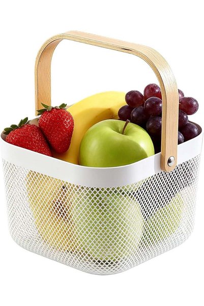 Generic Mesh Fruit Basket with Wooden Handle – Multi-Functional Kitchen Stora...