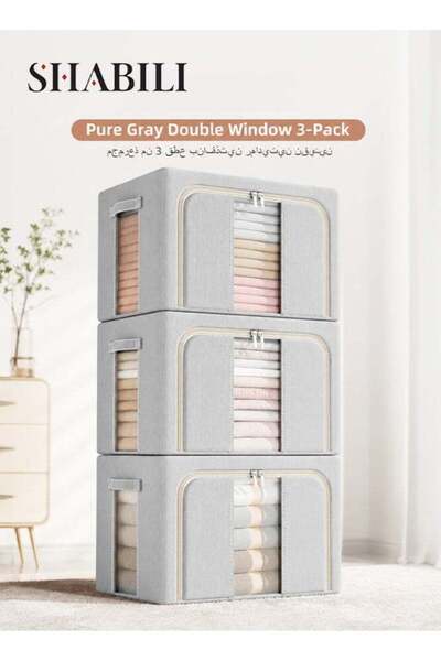 Generic 3 Pack Oxford Fabric Foldable Storage Bins with Double Clear Windows,...