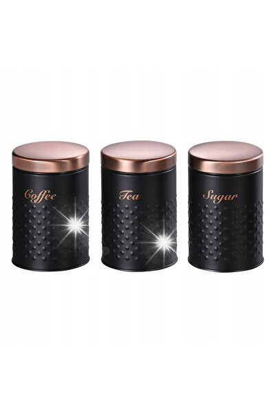 Odelo Set de recipiente, 3 piese Set complet COFFEE TEA SUGAR Negru Cupru