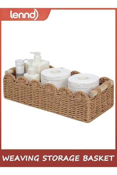 Generic Woven paper rope storage basket with wavy edges, suitable for bedroom...