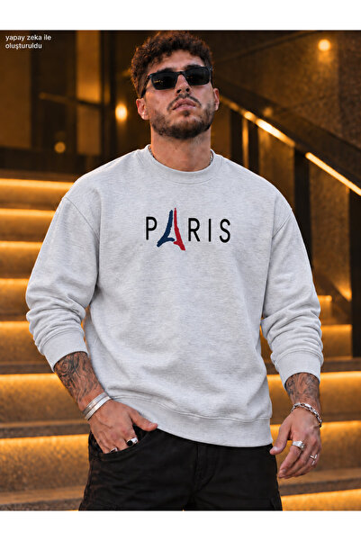 caddekombin Men's Paris Eiffel Tower Printed Crew Neck Casual Regular Fit Swe...