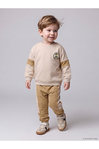 LC Waikiki Lcw Baby Beige Printed Baby Boy Tracksuit Set