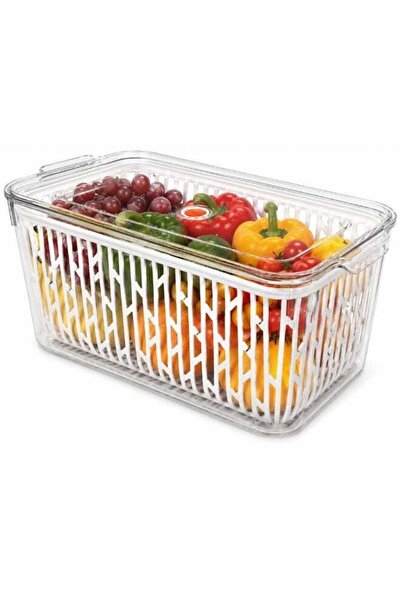 Generic Beram Drain & Store Refrigerator Container Clear Box with Inner Baske...
