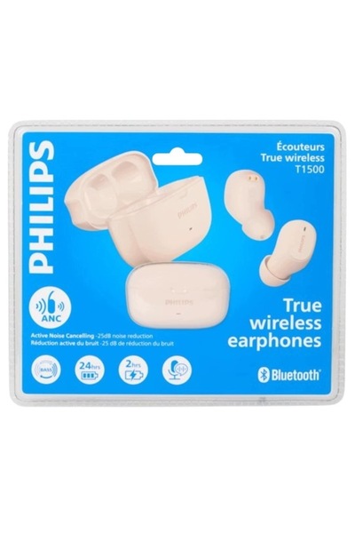 Philips Căști TWS Bluetooth ANC T1500 de culoare bej cu carcasă de încărcare