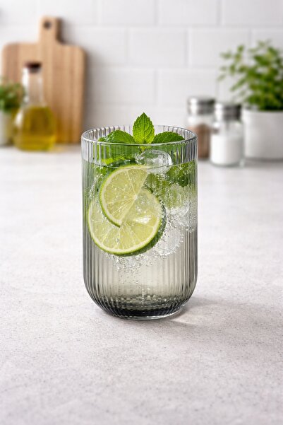 FLORINA Pahare de sticlă Vacanza 8 bucăți long drink 370 ml i water 270 ml gri