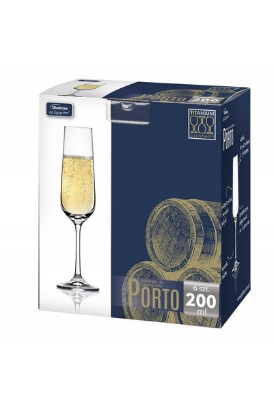 Galicja Pahare de șampanie din sticlă cu picior, incolore, 200 ml, 6 bucăți