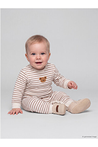 LC Waikiki Beige Striped Baby Boy Jumpsuit