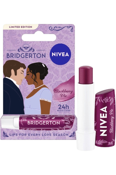 NIVEA Balsam de buze Bridgerton Blackberry Pie, 4,8 g, hidratare intensă, tex...