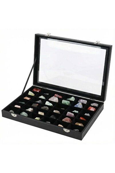 Generic Rock Collections Box - PU Leather Display Case with 36 Grids, Storage...