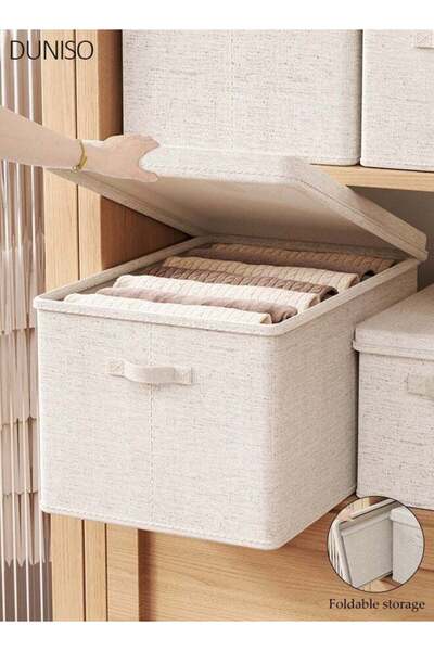 Generic Fabric Storage Bins with Lids, Foldable Cotton Linen Storage Boxes wi...