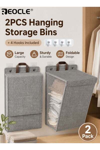 Generic 2pcs Wall Hanging Hamper Foldable Laundry Basket with Handle for Dirt...