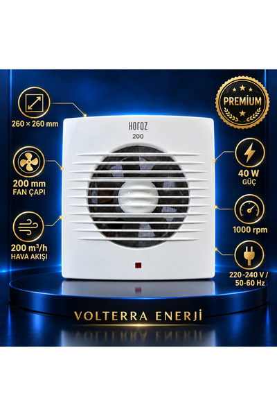 Horoz Electric 200 mm Banyo Aspiratörü 40W 200 m³/h Beyaz