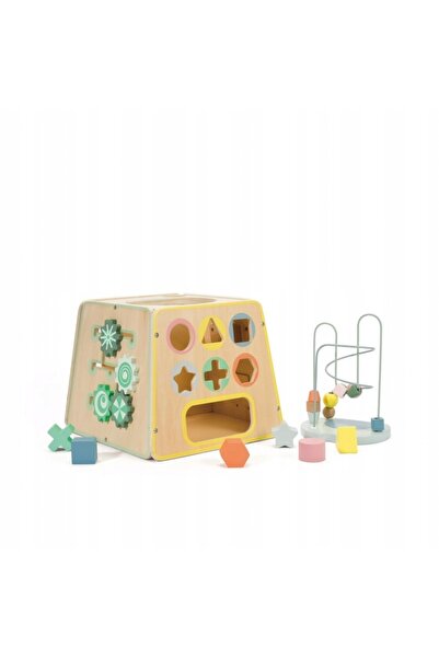 Classic World Cub educativ senzorial din lemn 6 în 1, sortator, pentru dezvol...