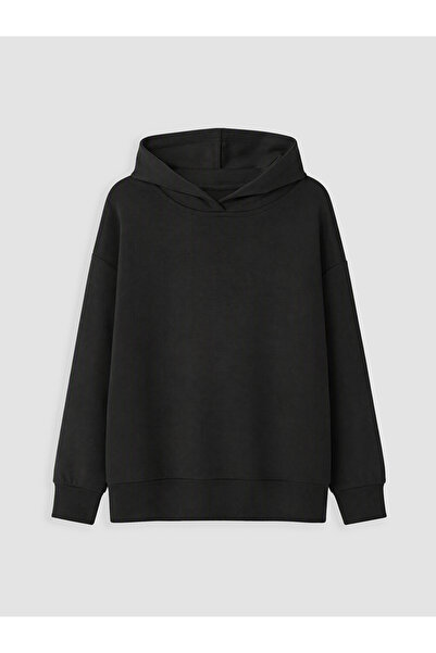 LC Waikiki Ozmarka New Season Black Hooded Girls' Soft Touch Sweatshirt