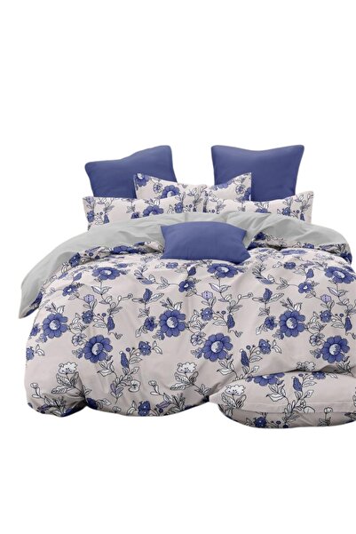 NO BRAND Set de lenjerie de pat 220x200, „Floare albastră”, 2 bucăți de 70x80...