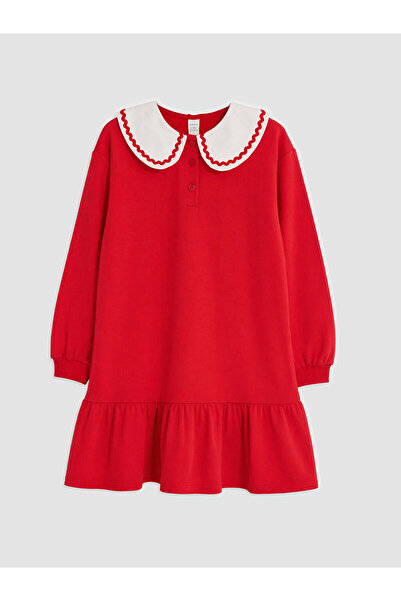 LC Waikiki Lcw Kids Red 2 Thread Plain Girl's Dress with Nevavm Difference