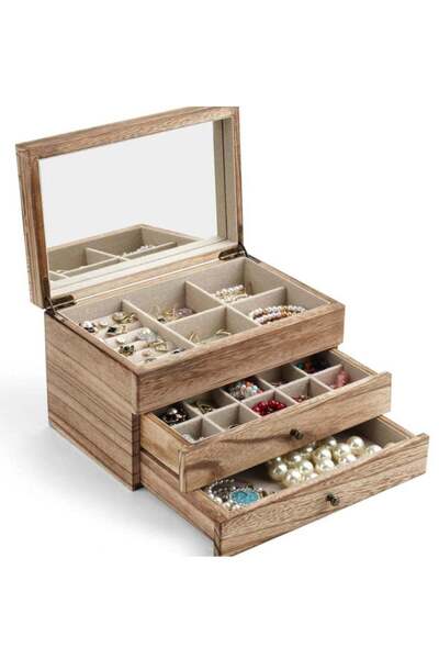 Generic 3-Tier Luxurious Solid Wooden Jewelry Box, Large Space Multi-Function...