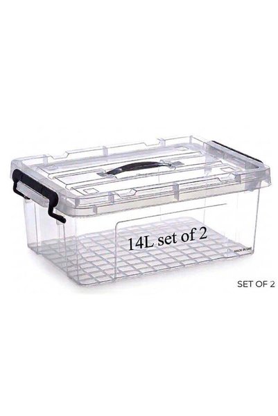 Generic Storage Box 14L Set of 2 Transparent Plastic Organizer Boxes with Lid...