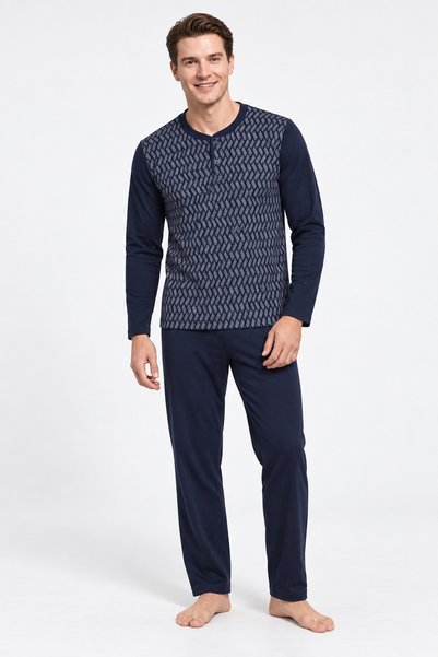 CottonVia Men's Pajama Set, 100% Cotton, Jacquard, Interlock, Buttoned Collar...