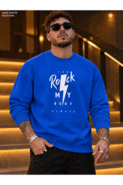 caddekombin Men's Rock My Body Printed Crew Neck Casual Regular Fit Sweatshirt