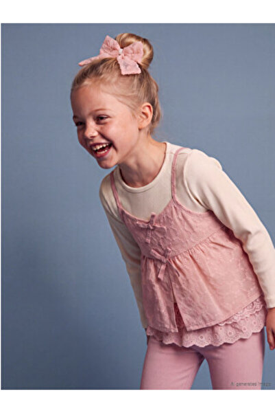 LC Waikiki Pink Embroidered Bow T-Shirt for Girls