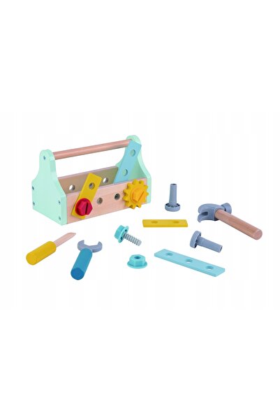 Tooky Toy CUTIE DE LEMN CU SCULE 18 PIESE Set de șurubelnițe pentru valiză