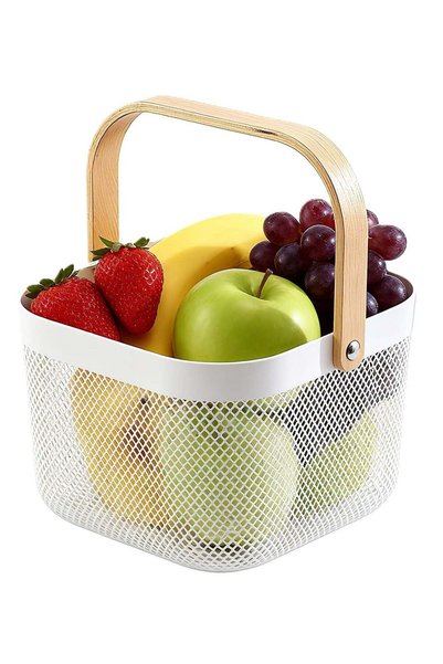 Generic Mesh Fruit Baskets with Wooden Handle，Multi-functional Kitchen Storag...