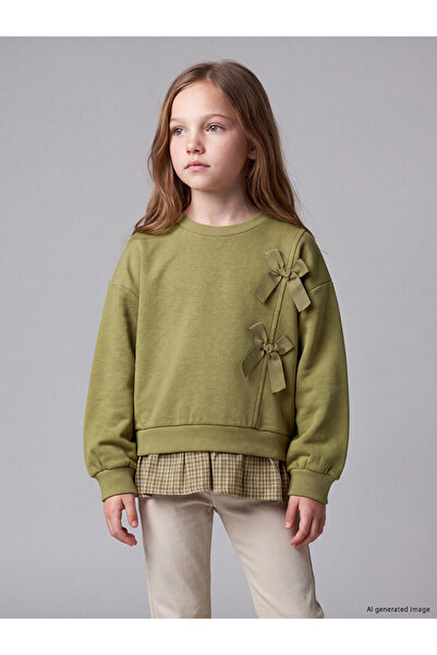 LC Waikiki Ozmarka New Season Khaki Crew Neck Bowknot Thick Sweatshirt for Girls