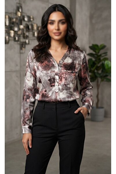 kadina Satin Blouse with Artistic Pattern and Modern Flair