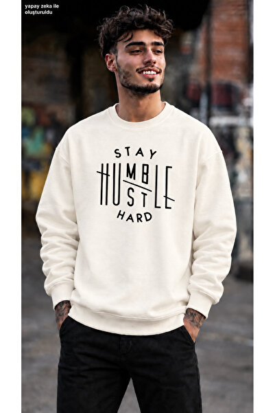 caddekombin Men's Motto Printed Crew Neck Casual Regular Fit Sweatshirt