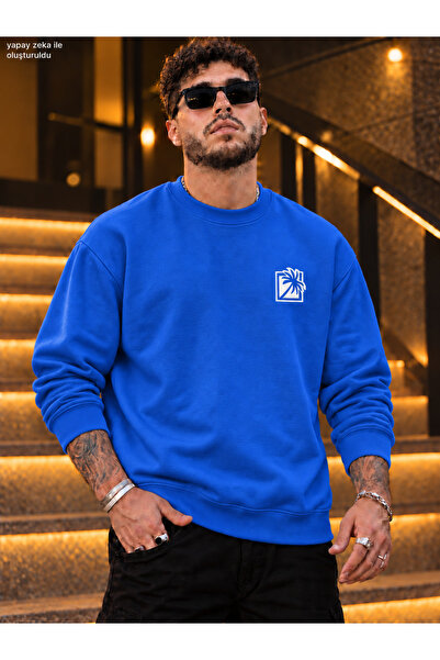caddekombin Men's Palm Logo Printed Crew Neck Casual Regular Fit Sweatshirt