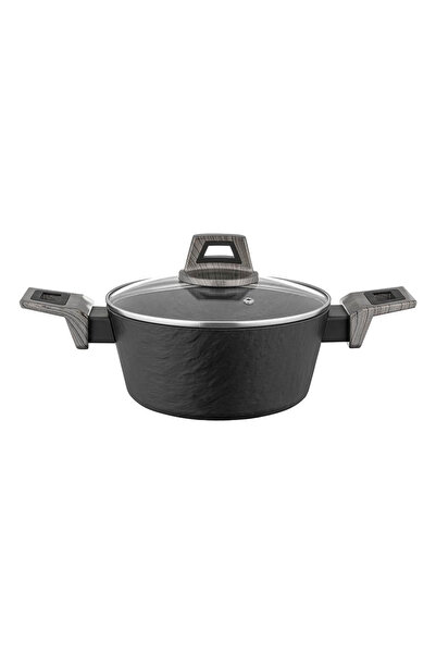 FLORINA Oală Japandi 20 cm 1,9L din aluminiu negru cu capac forjat