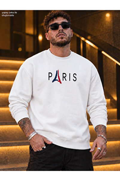 caddekombin Men's Paris Eiffel Tower Printed Crew Neck Casual Regular Fit Swe...