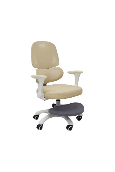 Ikonka Scaun de birou ergonomic pentru copii, rotativ, reglabil, bej