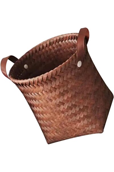 Generic Round Rattan Storage Basket with Handle - 26x26x26cm, Coffee Color