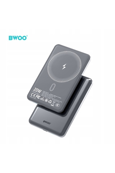 Bwoo Baterie externă P80 PD 20W 10000 mAh cu cablu USB-C și afișaj, negru
