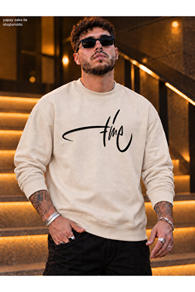 caddekombin Men's White Time Signature Printed Crew Neck Casual Regular Fit S...
