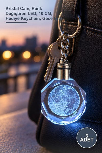 Yenilig 3 Pieces Full Moon Design Illuminated Keychain – Crystal Glass, Color...
