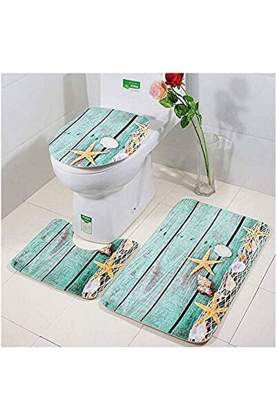 Generic 3pcs Set Bathroom Non-Slip Ocean Style Pedestal Rug/Lid Toilet Cover/...