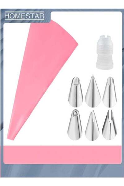 Generic Reusable Silicone Piping Bag with 6 Stainless Steel Nozzles & Coupler...