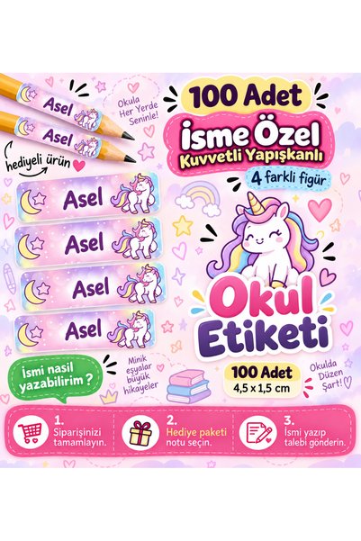 Genel Markalar Okul Etiketi Kalite 200 Adet Kişiye Özel İsimli Defter Kalem O...