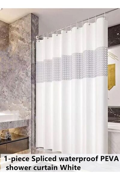 Generic 1-Piece Spliced Waterproof PEVA Shower Curtain White 180 x 180 Centim...