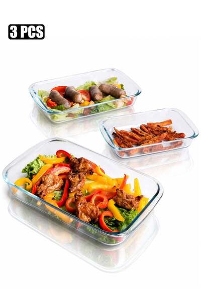 Generic 3 Pcs Glass Baking Tray Set, 1000ml,1600ml And 2200ml Rectangular Gla...